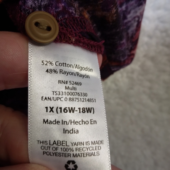 NWT- Terra & Sky Women's Long Sleeve Ruffle Top- size 1X (16-18) - Picture 10 of 10